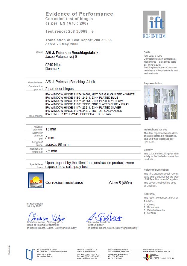 Corrosion test EN 1670:2007